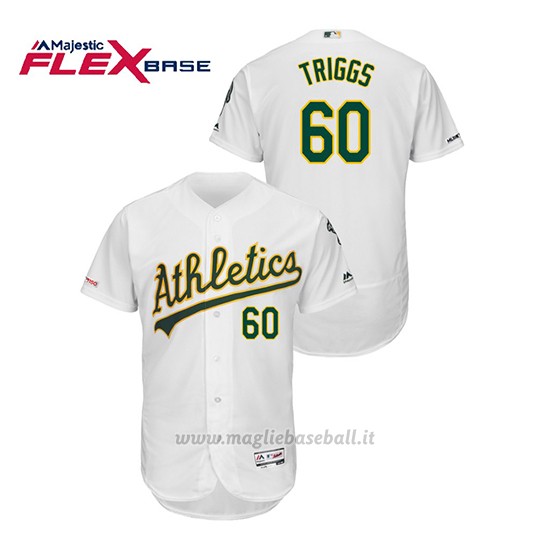 Maglia Baseball Uomo Oakland Athletics Andrew Triggs 150th Aniversario Patch Autentico Flex Base Bianco